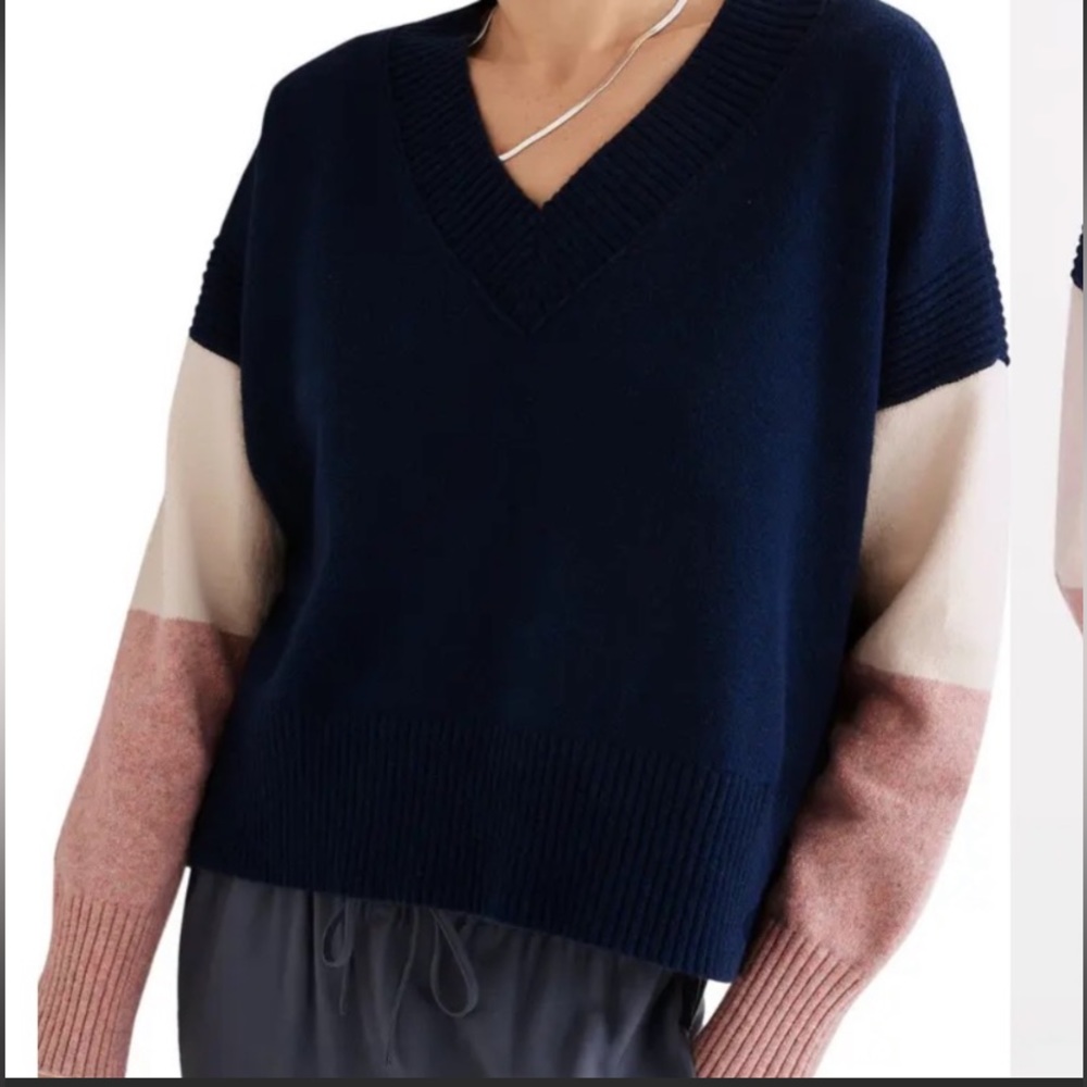 Madewell Watermelon Colorblock Sweater, Small, Navy Blue, White & Pink